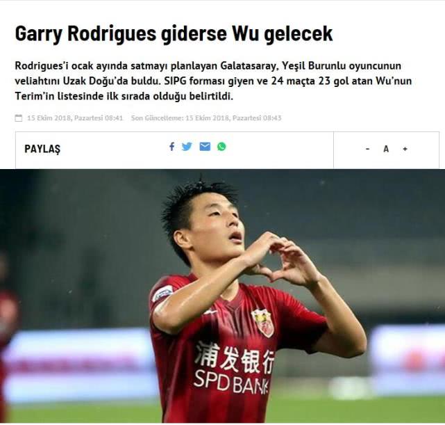 曝土超豪门欲明年引进武磊 中超射手王要留洋了?