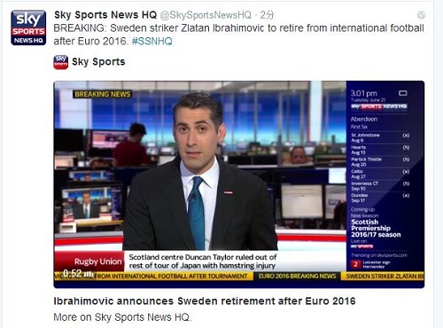 伊布宣布欧洲杯结束后退出国家队